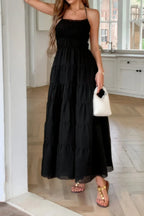 Solid Halter Ruched Textured Tiered Full Dress | Mixtshop LLC
