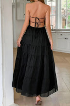 Solid Halter Ruched Textured Tiered Full Dress | Mixtshop LLC
