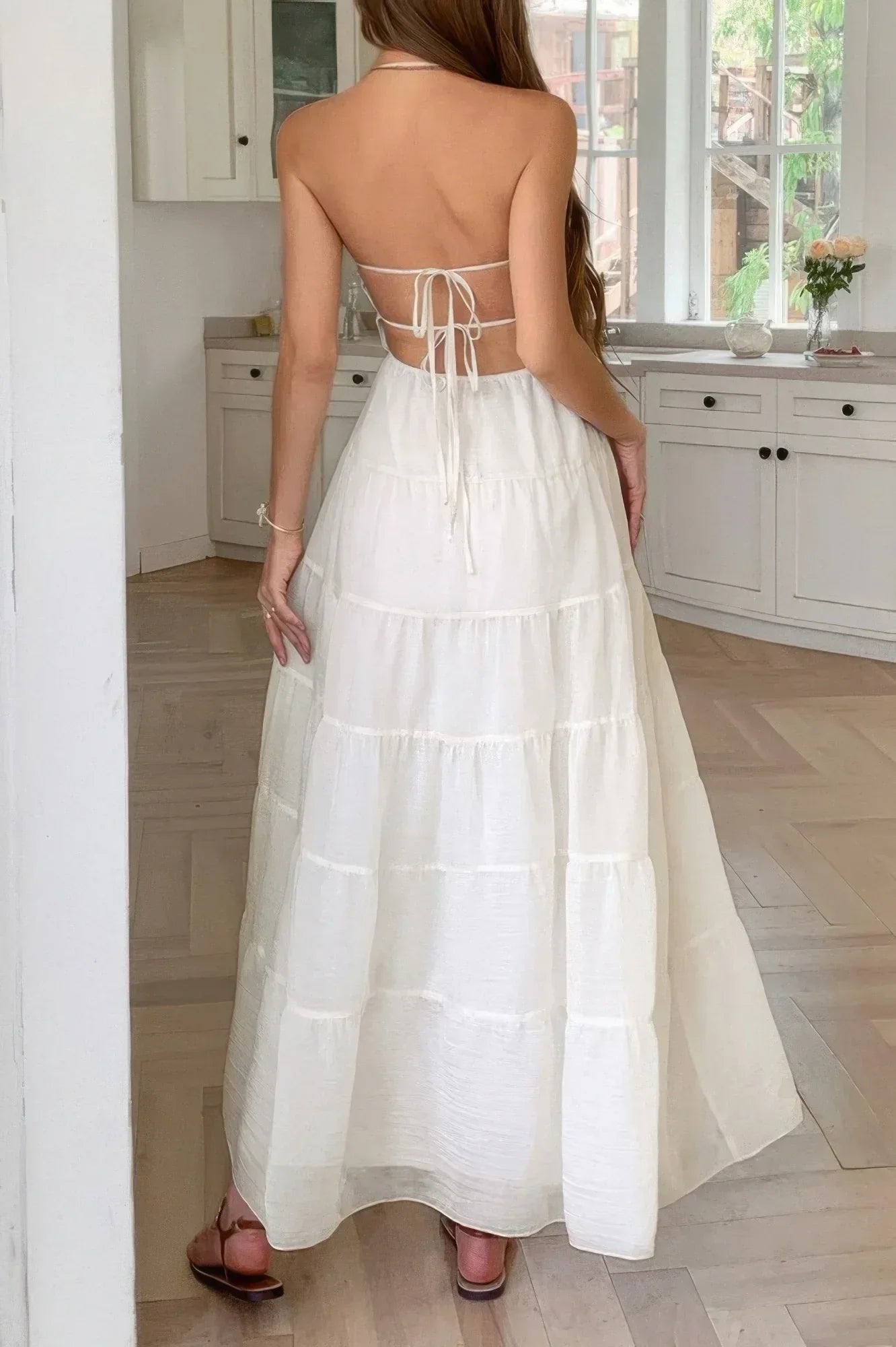Solid Halter Ruched Textured Tiered Full Dress | Mixtshop LLC