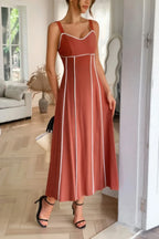 Strip Contrast Binding Linen Blend Cami Dress | Mixtshop LLC