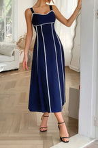Strip Contrast Binding Linen Blend Cami Dress | Mixtshop LLC