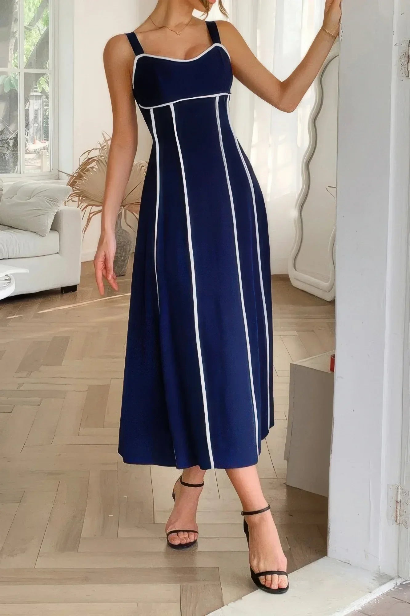 Strip Contrast Binding Linen Blend Cami Dress | Mixtshop LLC