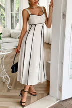 Strip Contrast Binding Linen Blend Cami Dress | Mixtshop LLC