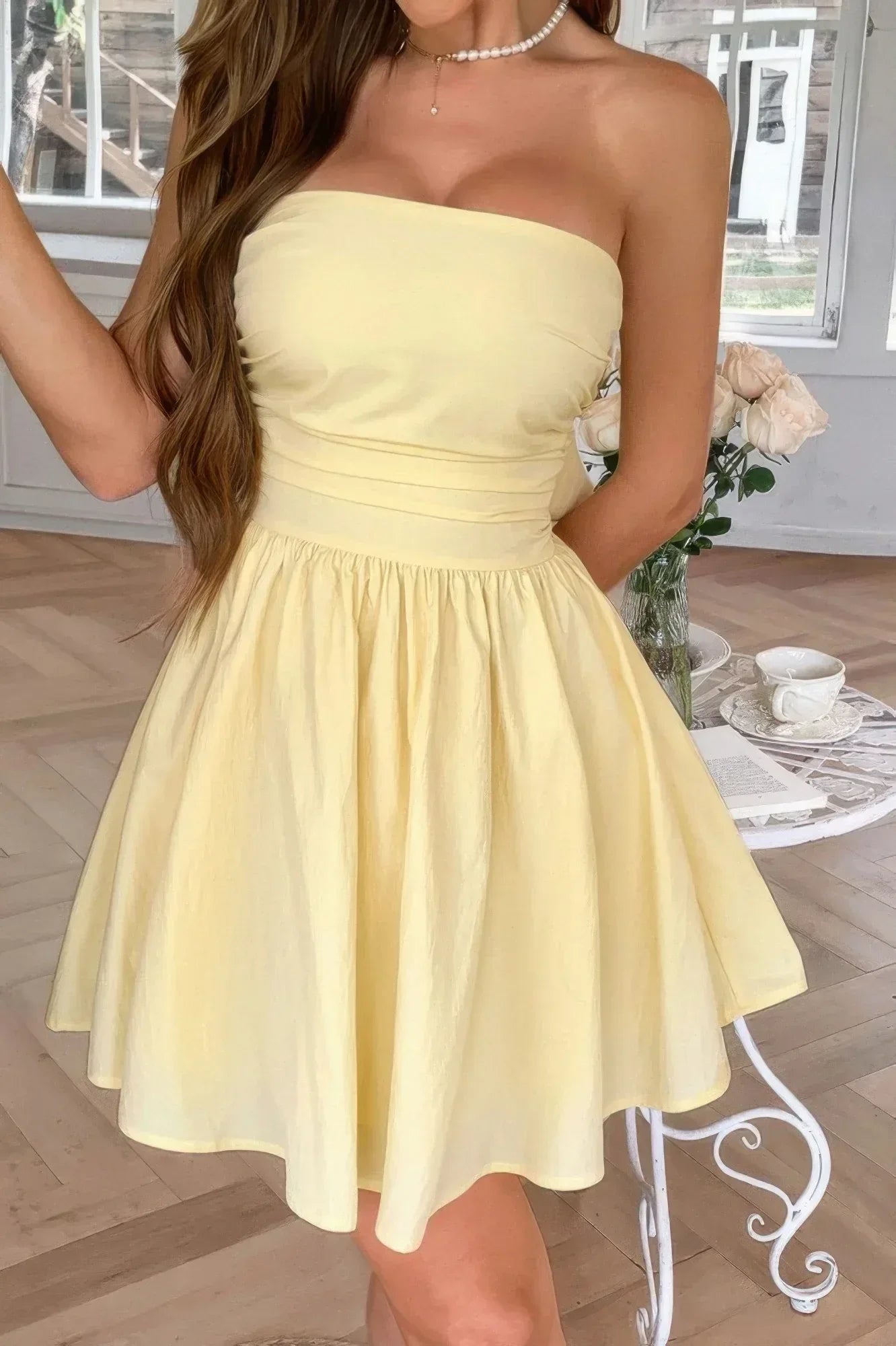 Solid Off Shoulder Tube Elastic Waist Dress | Mixtshop LLC