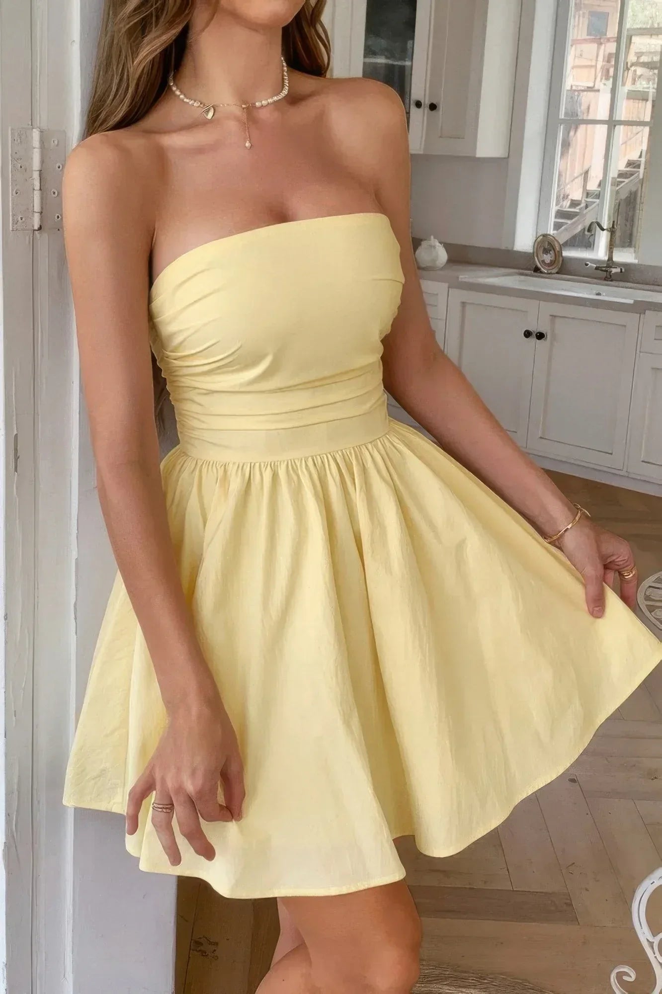 Solid Off Shoulder Tube Elastic Waist Dress | Mixtshop LLC