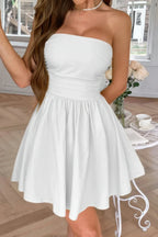 Solid Off Shoulder Tube Elastic Waist Dress | Mixtshop LLC