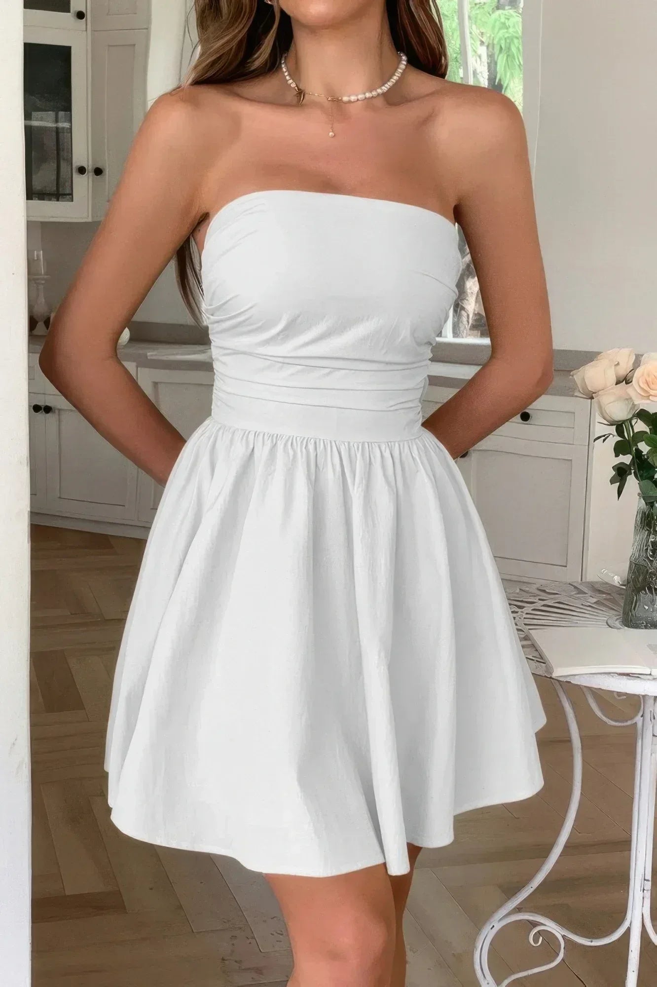 Solid Off Shoulder Tube Elastic Waist Dress | Mixtshop LLC
