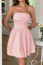 Solid Off Shoulder Tube Elastic Waist Dress | Mixtshop LLC