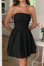 Solid Off Shoulder Tube Elastic Waist Dress | Mixtshop LLC