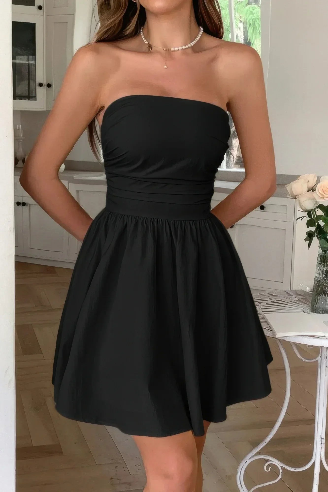 Solid Off Shoulder Tube Elastic Waist Dress | Mixtshop LLC