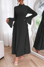 Solid Stand Collar Flare Sleeve Ruffle Full Dress | Mixtshop LLC