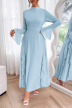 Solid Stand Collar Flare Sleeve Ruffle Full Dress | Mixtshop LLC