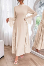 Solid Stand Collar Flare Sleeve Ruffle Full Dress | Mixtshop LLC