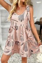 Abstract Printed Round Neck Pockets A-line Dress | Mixtshop LLC