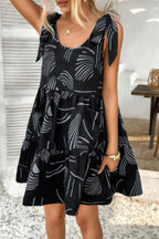 Abstract Printed Round Neck Pockets A-line Dress | Mixtshop LLC