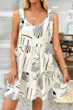 Abstract Printed Round Neck Pockets A-line Dress | Mixtshop LLC