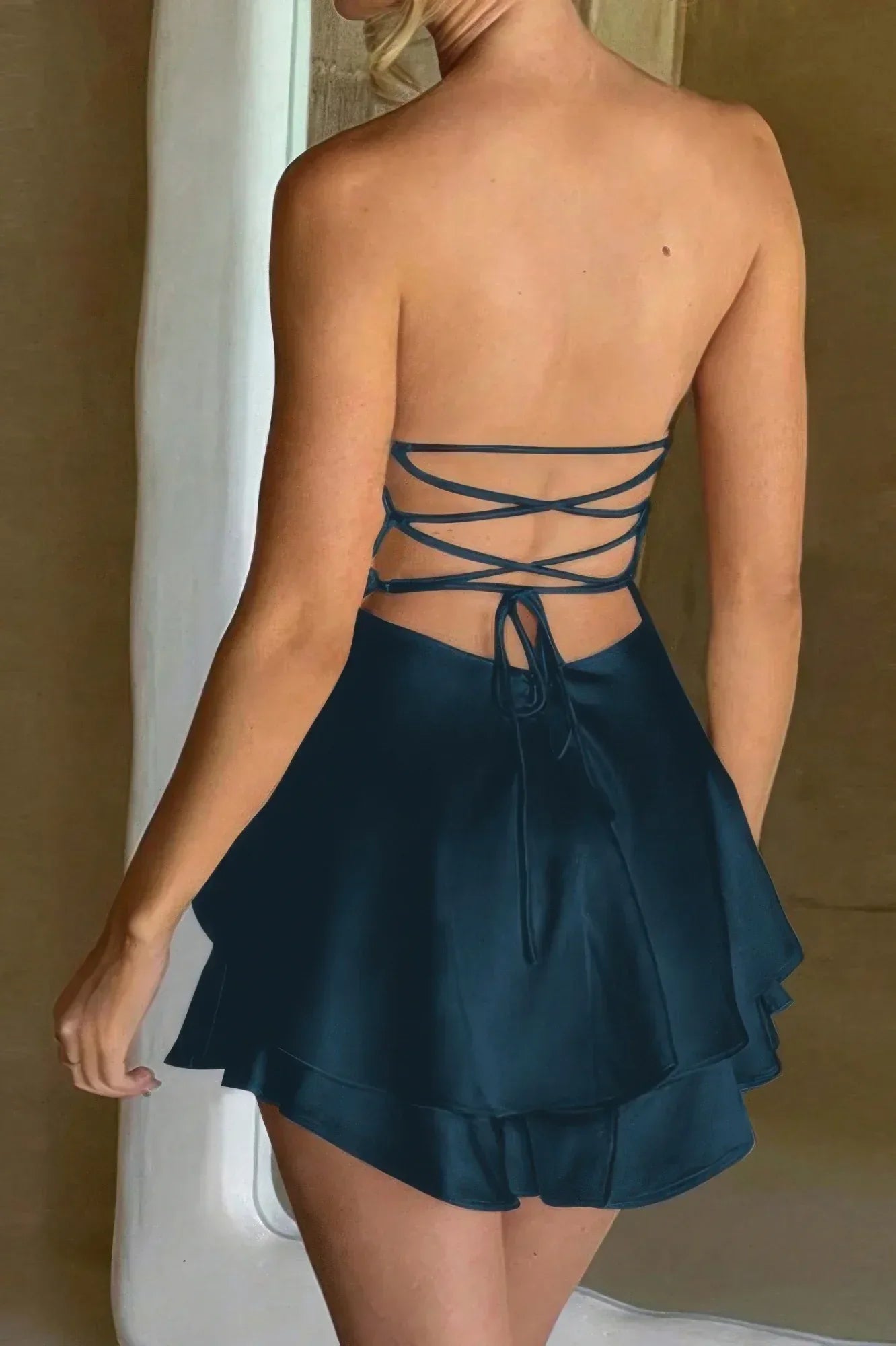 Solid Backless Lace Up Tube Fit Mini Dress | Mixtshop LLC