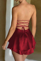 Solid Backless Lace Up Tube Fit Mini Dress | Mixtshop LLC
