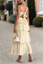 Floral Sleeveless Tie Back Tiered Full Dress | Mixtshop LLC