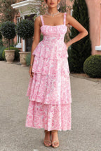 Floral Sleeveless Tie Back Tiered Full Dress | Mixtshop LLC