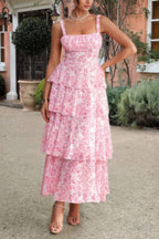 Floral Sleeveless Tie Back Tiered Full Dress | Mixtshop LLC