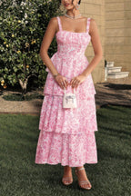 Floral Sleeveless Tie Back Tiered Full Dress | Mixtshop LLC