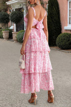 Floral Sleeveless Tie Back Tiered Full Dress | Mixtshop LLC