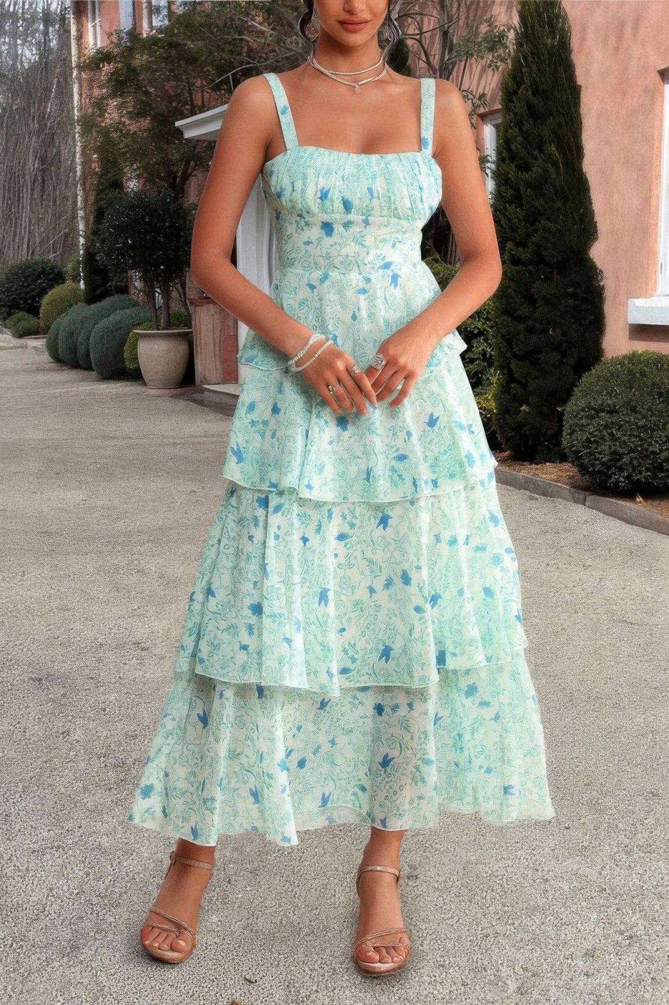 Floral Sleeveless Tie Back Tiered Full Dress | Mixtshop LLC