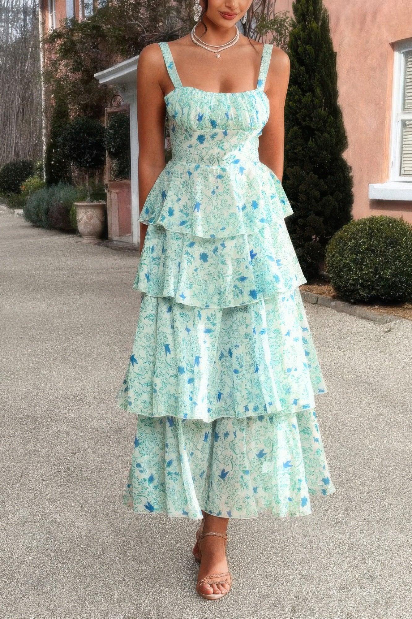 Floral Sleeveless Tie Back Tiered Full Dress | Mixtshop LLC