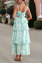 Floral Sleeveless Tie Back Tiered Full Dress | Mixtshop LLC