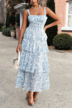 Floral Sleeveless Tie Back Tiered Full Dress | Mixtshop LLC
