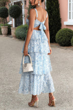 Floral Sleeveless Tie Back Tiered Full Dress | Mixtshop LLC