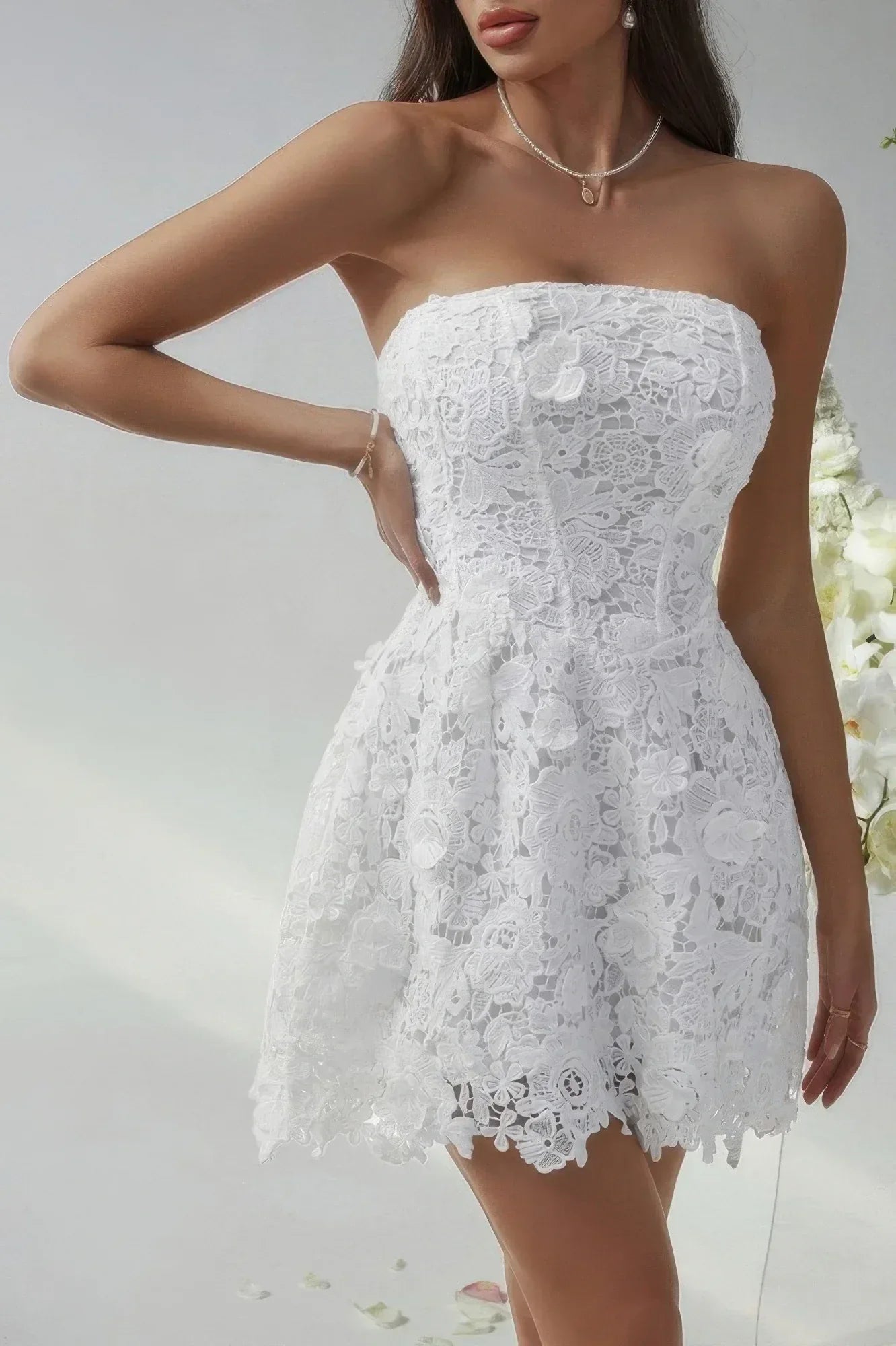 Solid Lace Up Lace Mini Fit Tube Dress Secondary image