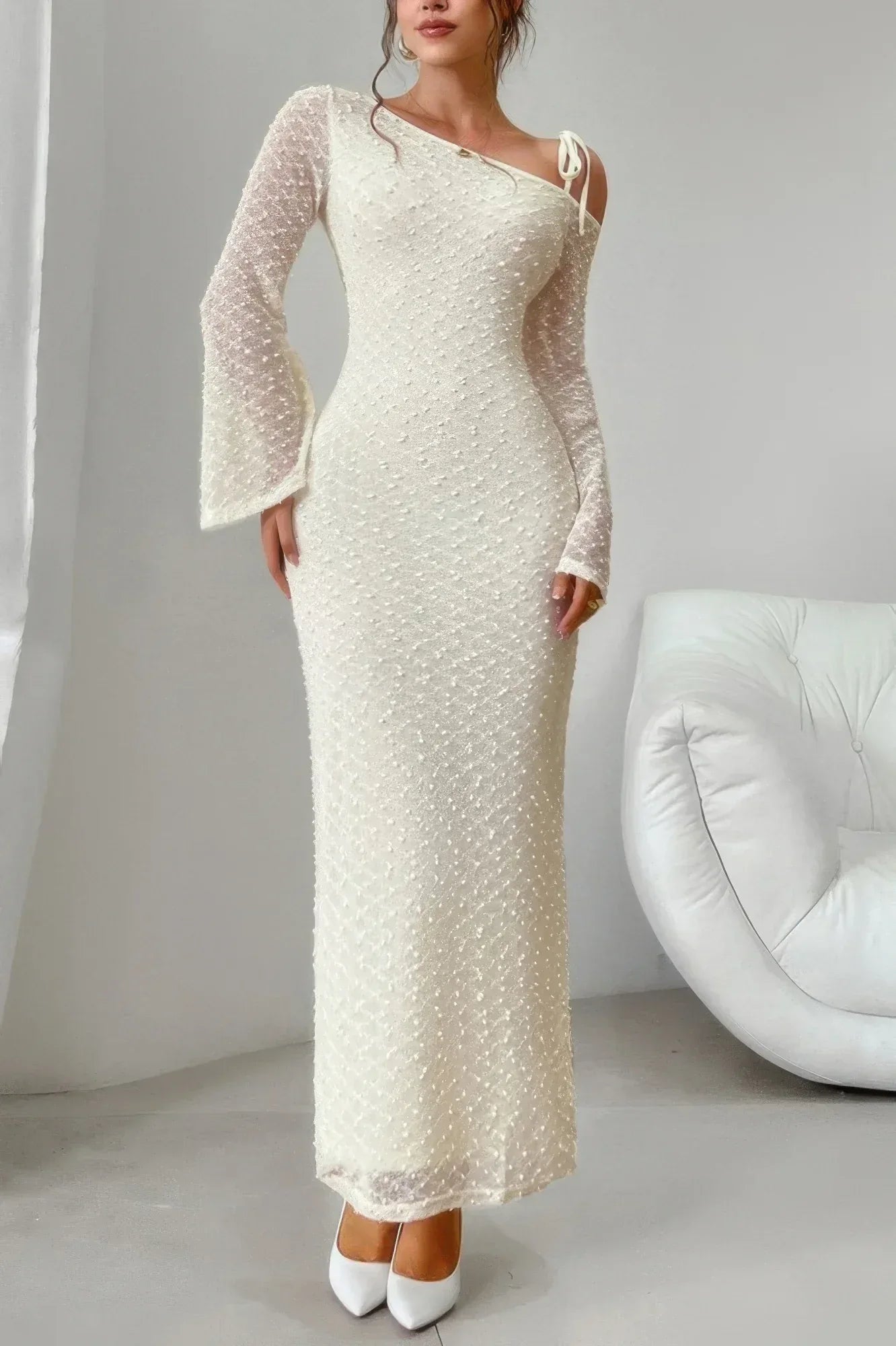 Solid Off Shoulder Bodycon Long Sleeve Dress | Mixtshop LLC