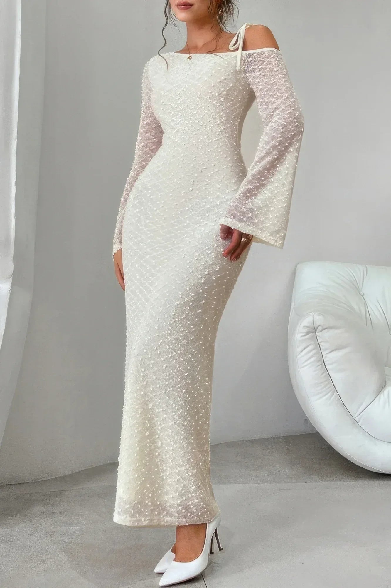 Solid Off Shoulder Bodycon Long Sleeve Dress Secondary image