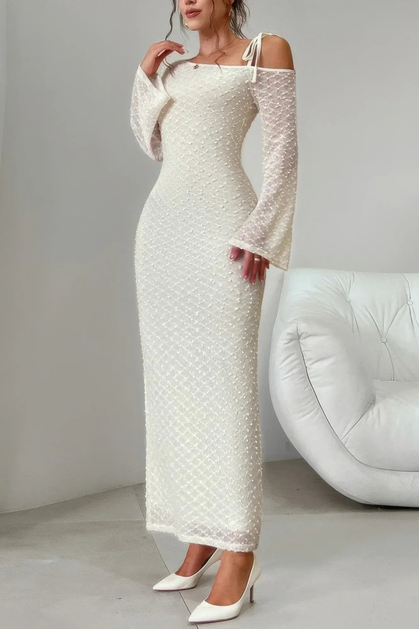 Solid Off Shoulder Bodycon Long Sleeve Dress | Mixtshop LLC
