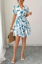Floral V Neck Ruffle Sleeve Tie Belt Dress | Mixtshop LLC