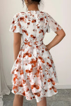 Floral V Neck Ruffle Sleeve Tie Belt Dress | Mixtshop LLC