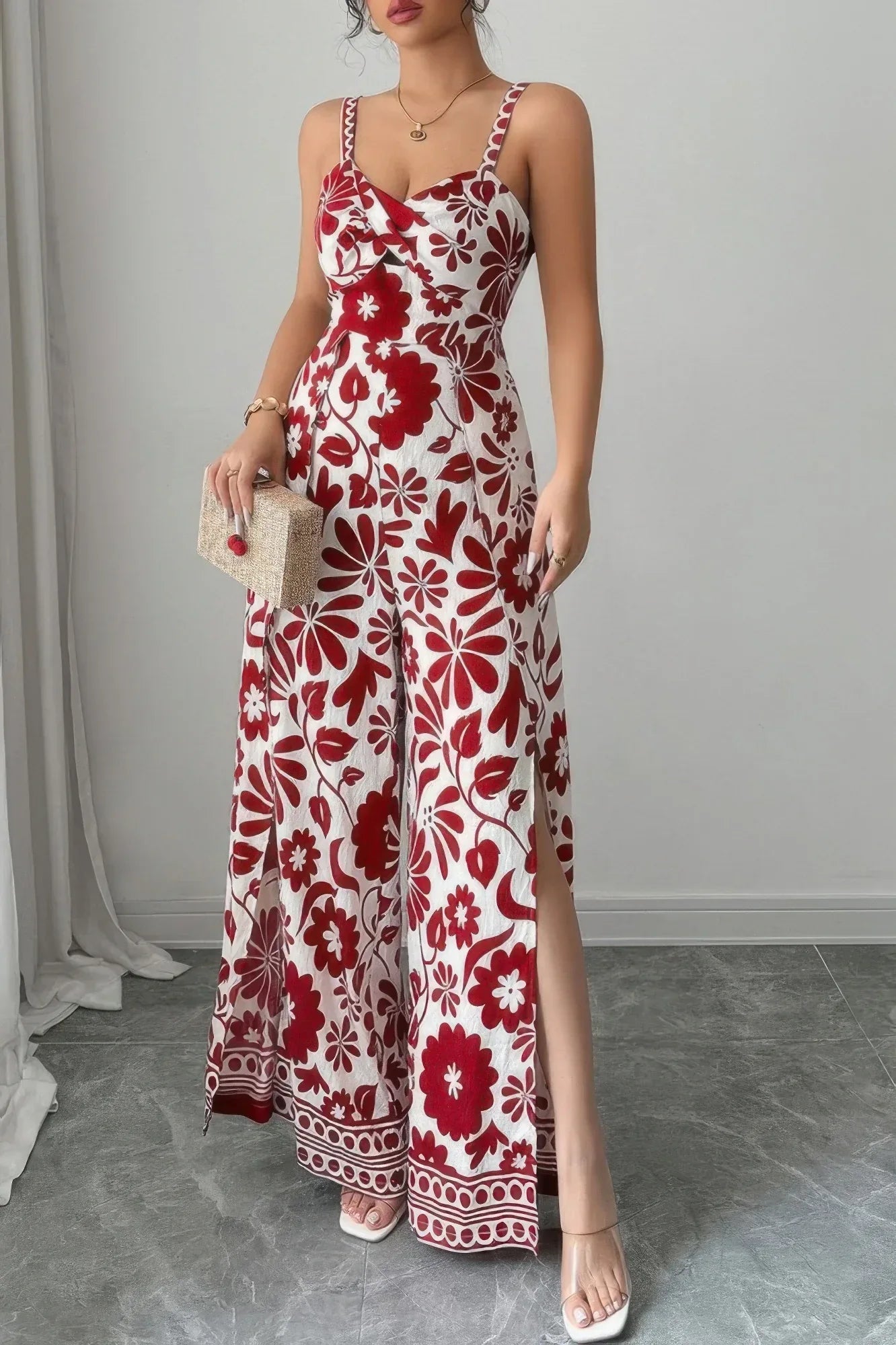Floral Print High Waist Split Wide Leg Fit Jumpsuit Secondary image