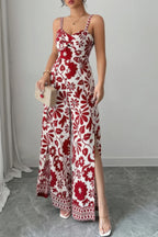 Floral Print High Waist Split Wide Leg Fit Jumpsuit | Mixtshop LLC