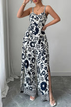 Floral Print High Waist Split Wide Leg Fit Jumpsuit | Mixtshop LLC