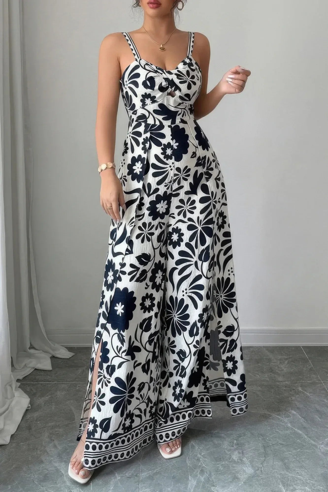 Floral Print High Waist Split Wide Leg Fit Jumpsuit | Mixtshop LLC