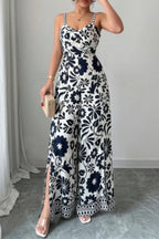 Floral Print High Waist Split Wide Leg Fit Jumpsuit | Mixtshop LLC