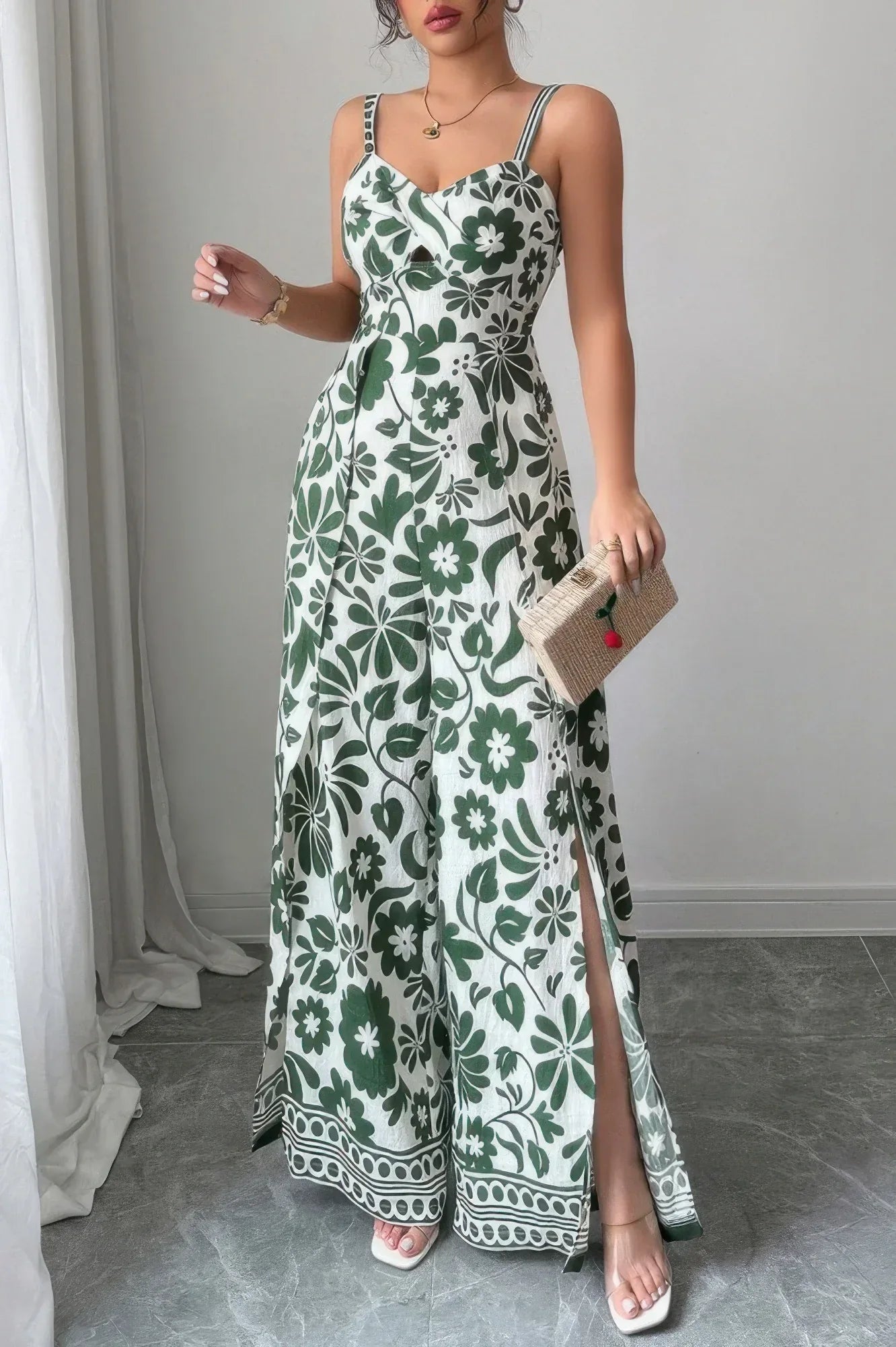 Floral Print High Waist Split Wide Leg Fit Jumpsuit | Mixtshop LLC
