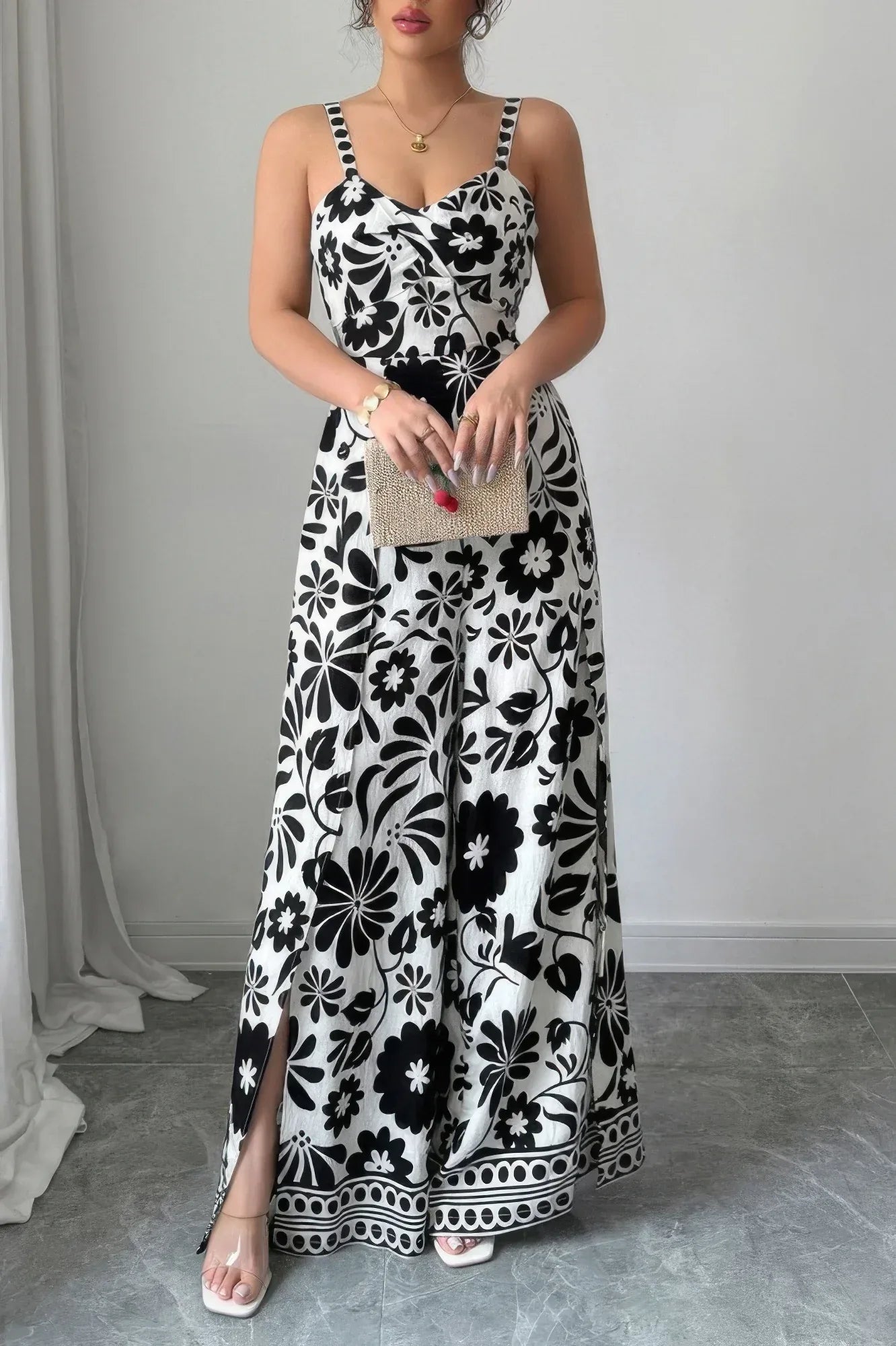 Floral Print High Waist Split Wide Leg Fit Jumpsuit | Mixtshop LLC