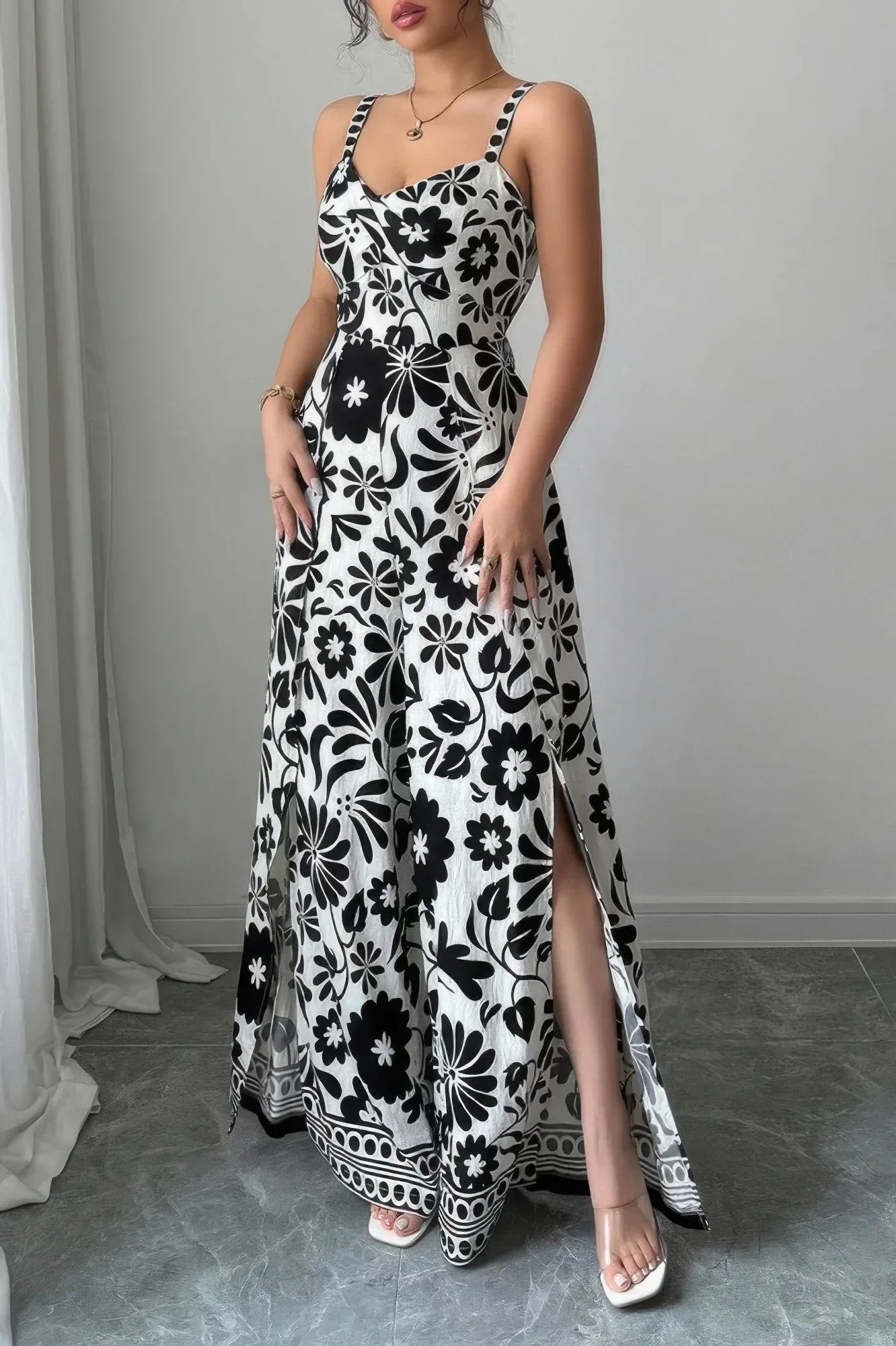 Floral Print High Waist Split Wide Leg Fit Jumpsuit | Mixtshop LLC