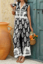 Boho Print Two Piece Sleeveless Button Lace Trim Set | Mixtshop LLC