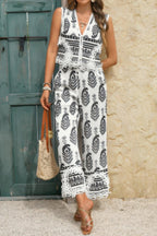 Boho Print Two Piece Sleeveless Button Lace Trim Set | Mixtshop LLC