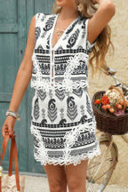 Two Piece Boho Print Sleeveless Button Lace Trim Set | Mixtshop LLC
