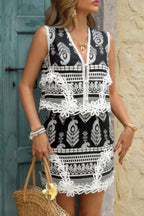 Two Piece Boho Print Sleeveless Button Lace Trim Set | Mixtshop LLC